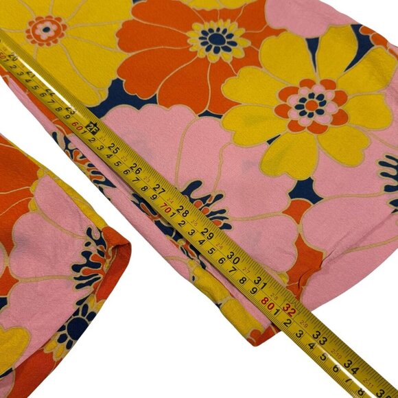 Zara Floral Print Flare Pants Sz.S Pink High Rise Viscose Dopamine Blogger Fav - Picture 13 of 16